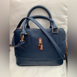Blue satchel two way handbag top handle and crossbody